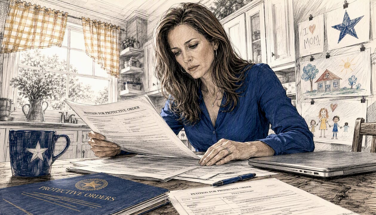 Woman reviewing legal papers in home