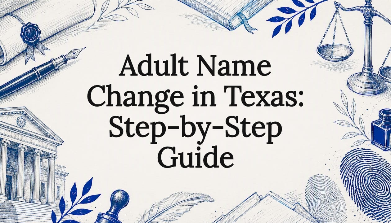 Decorative legal-themed title card illustration