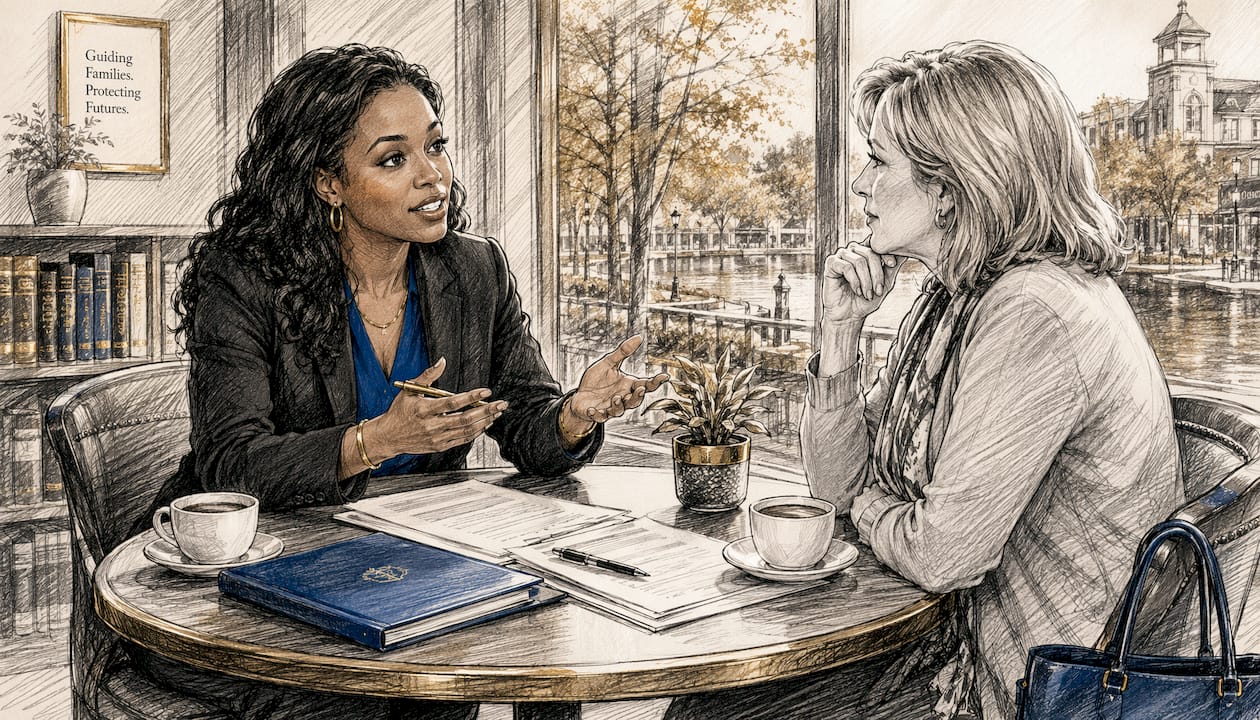 Attorney consulting client in office