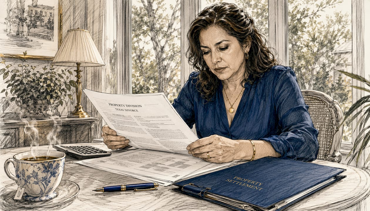 Woman reviewing divorce property papers