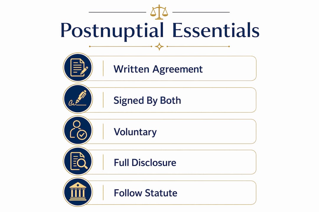 Infographic showing key postnuptial agreement requirements