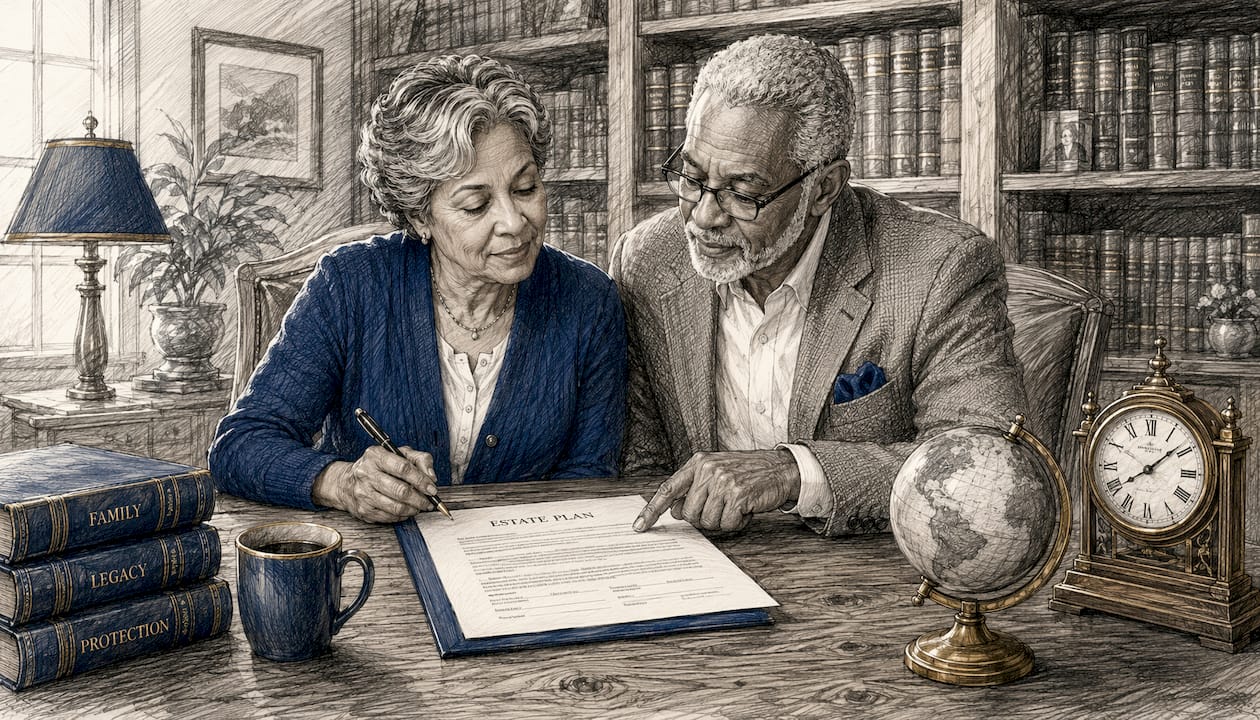 Couple reviewing prenup and estate documents