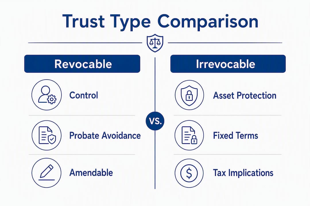 Infographic comparing revocable and irrevocable trusts