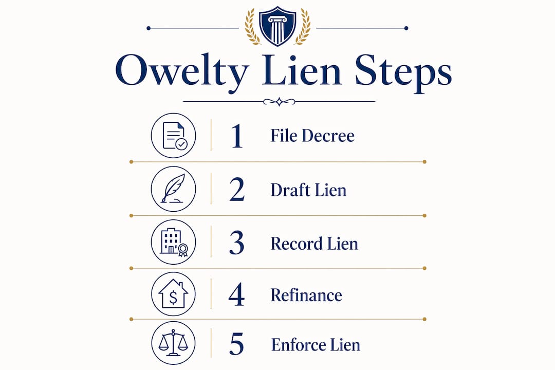 Infographic illustrating owelty lien process steps