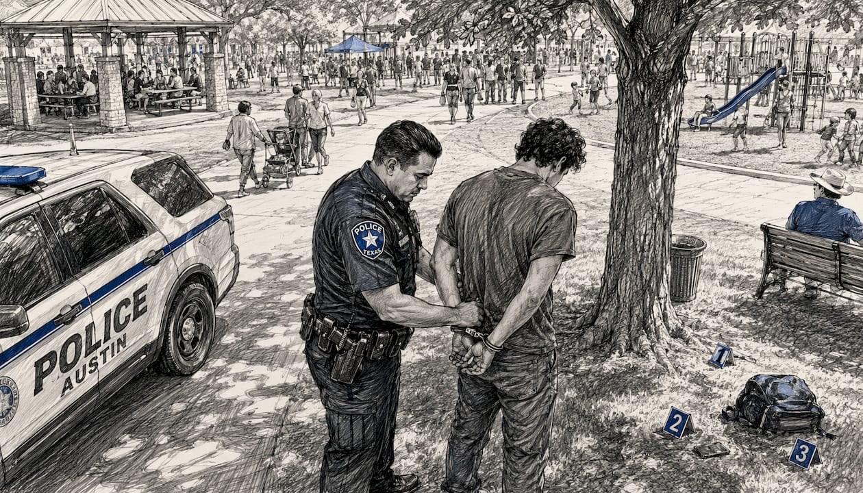 Police officer making an arrest outdoors