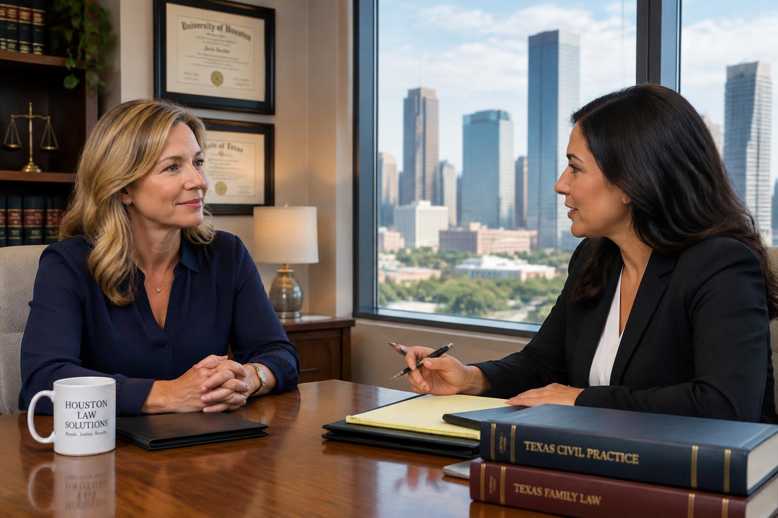 An attorney consulting with clients in a modern office