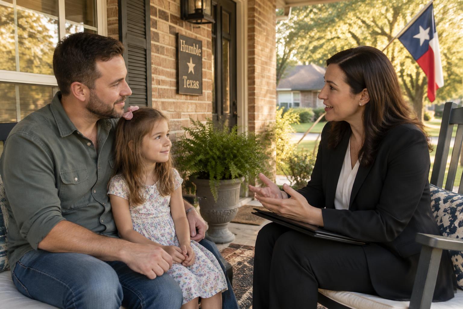 An attorney speaking with a mother at a table